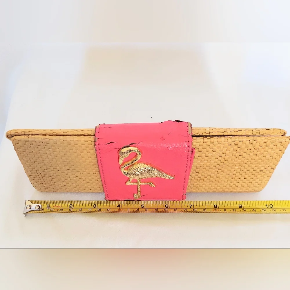 Mud Pie Rattan Flamingo Clutch Pink